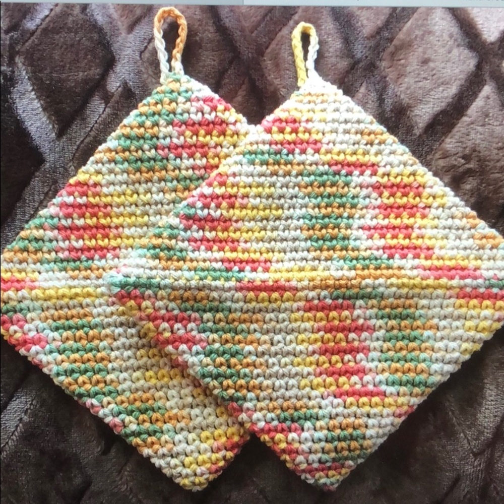 Fall colors hand crochet cotton potholders